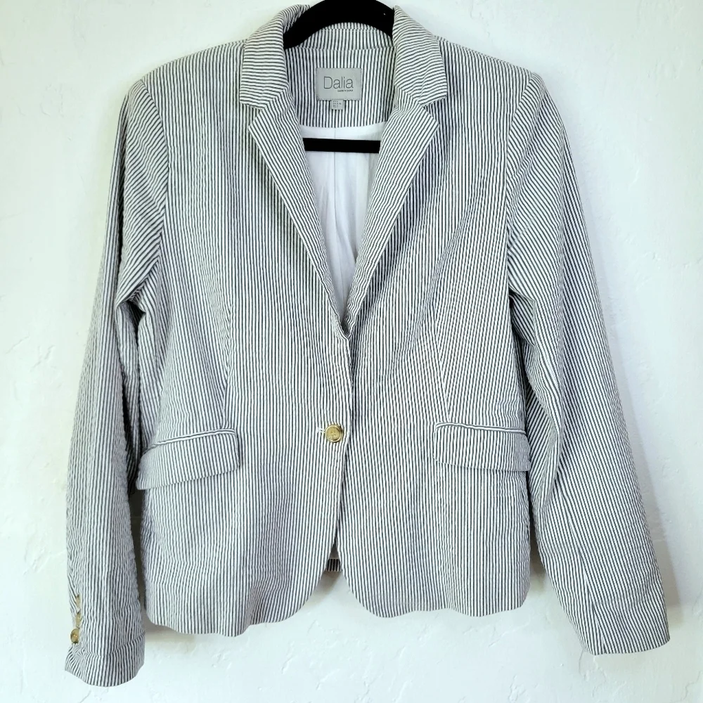 Dalia Pinstripe Blazer Sz L Cotton Blend - Picture 2 of 11
